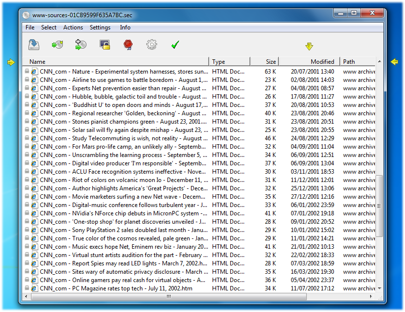Screenshot: archive manager - sorted and columns reordered