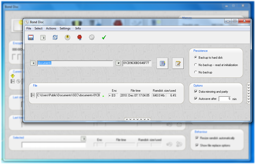 Screenshot: control center shortcut to configuration dialog