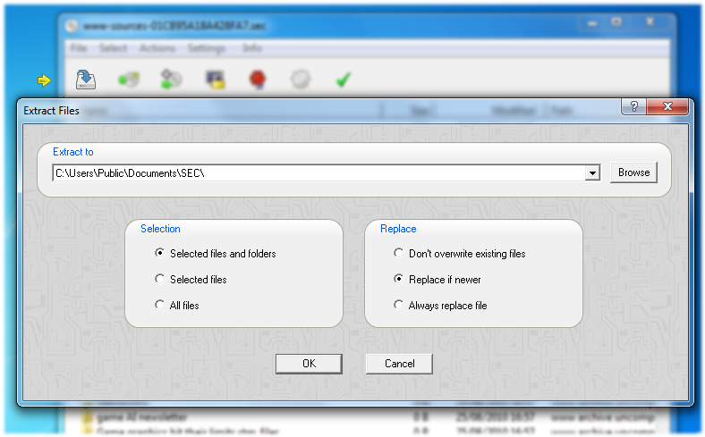 Screenshot: archive manager - extract dialog